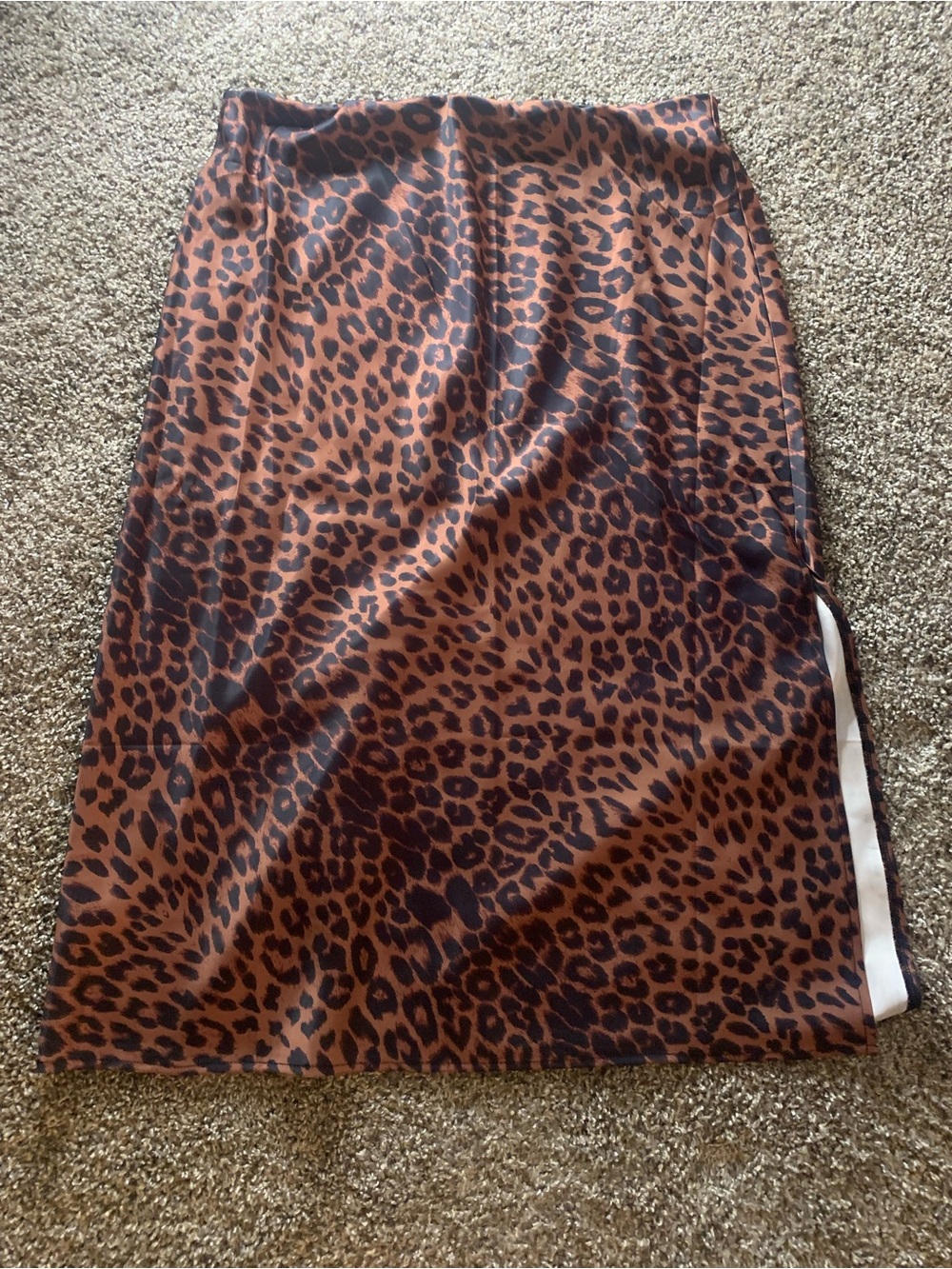 Leopard Print Satin Midi Skirt - Brown/Black
